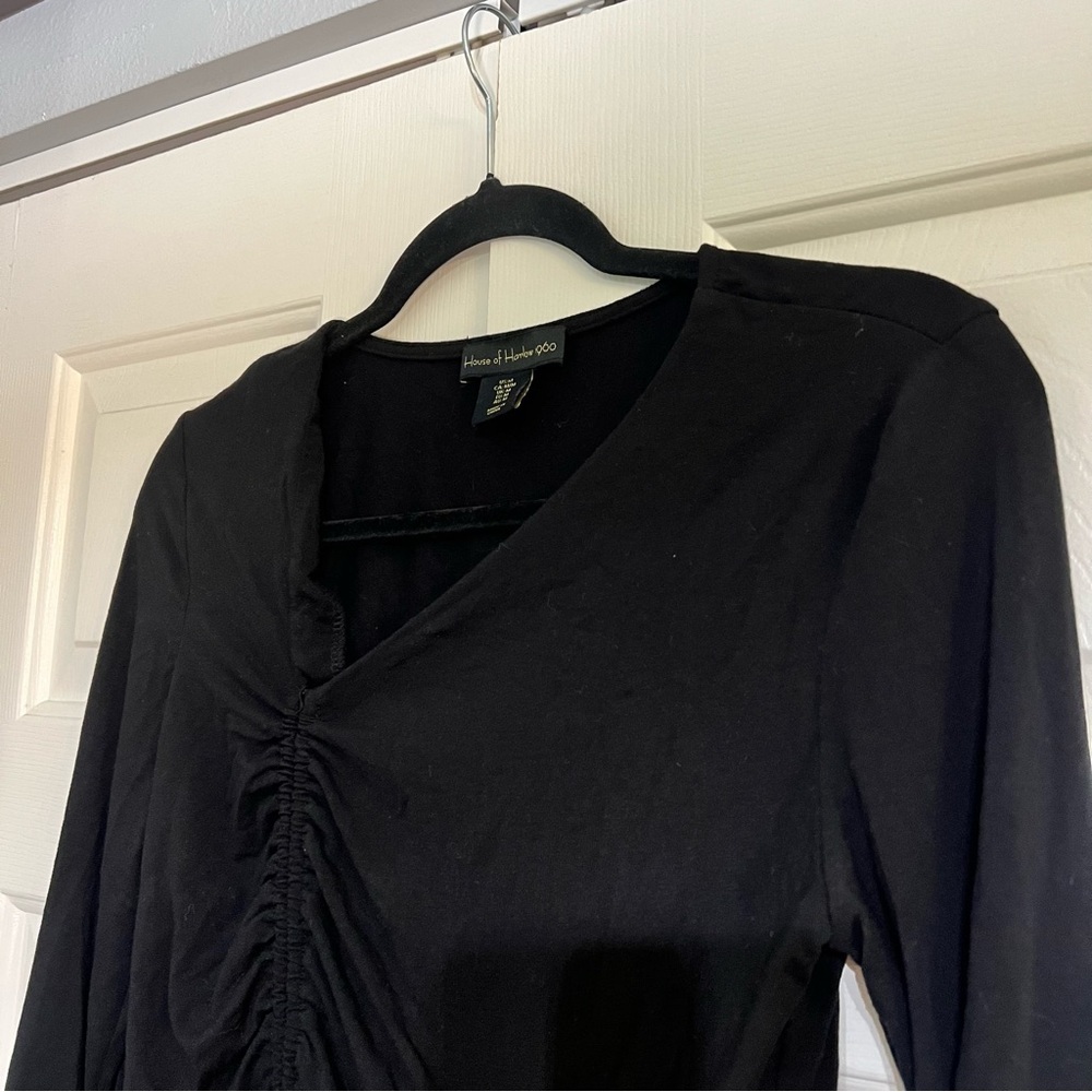House of Harlow 1960 Black Ruched Asymmetrical Crop Top Long Sleeve Medium - Picture 2 of 7